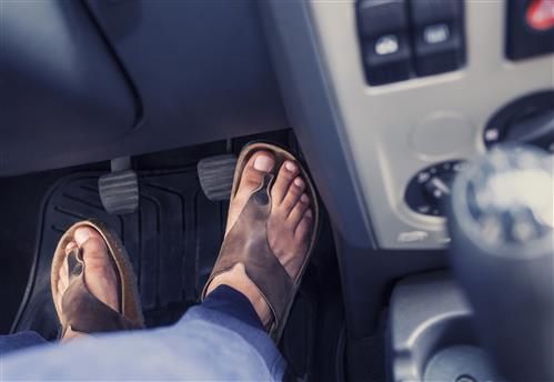 Closeup of Feet on Pedals of Car