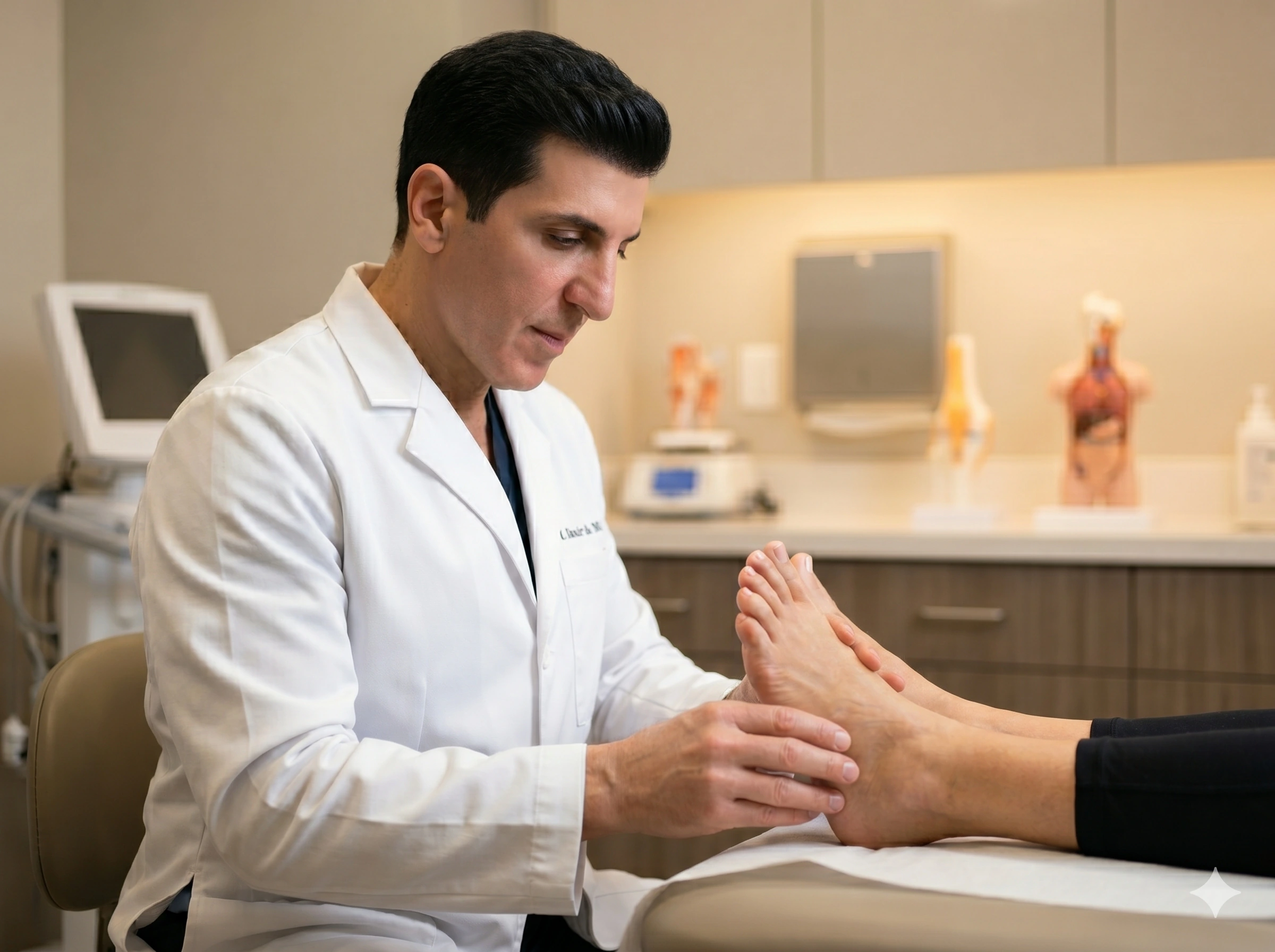 Dr. Ravaei examining a patient's foot